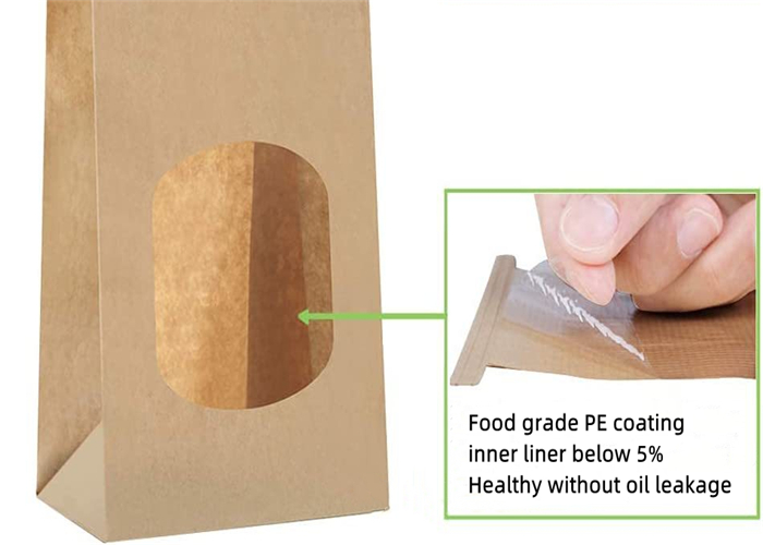 Coffee Tea Candy Snack Window Biodegradable Paper Kraft Bag