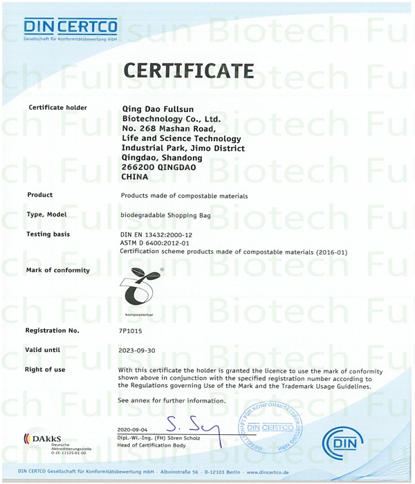 Biodegradable plastic bag composting material certification