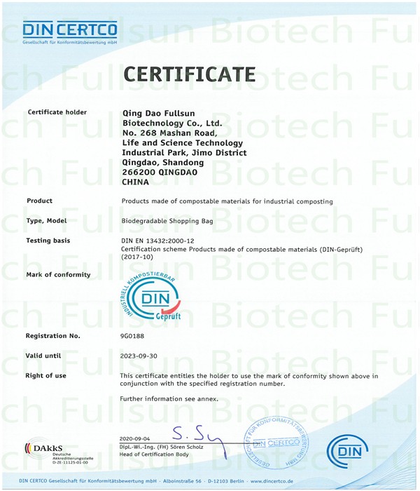 Biodegradable plastic bag passed industrial composting certification